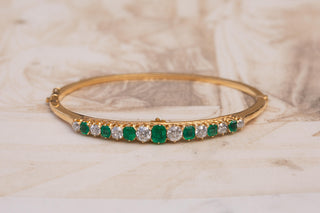 Victorian Emerald and Diamond Bangle in 14K Gold, Vienna, c.1880