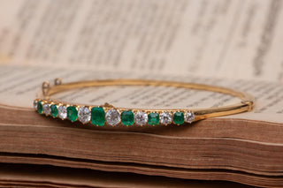 Victorian Emerald and Diamond Bangle in 14K Gold, Vienna, c.1880