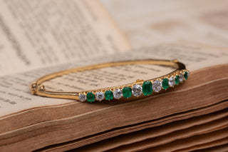Victorian Emerald and Diamond Bangle in 14K Gold, Vienna, c.1880