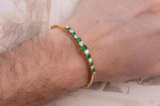 Victorian Emerald and Diamond Bangle in 14K Gold, Vienna, c.1880