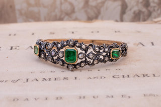 Antique Italian 18K Gold, Emerald and Diamond Bangle Bracelet, c.1890–1900