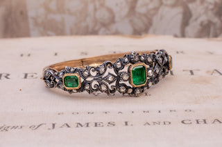 Antique Italian 18K Gold, Emerald and Diamond Bangle Bracelet, c.1890–1900