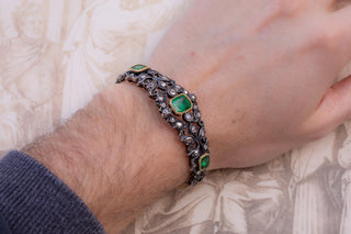 Antique Italian 18K Gold, Emerald and Diamond Bangle Bracelet, c.1890–1900