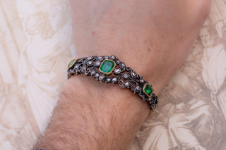 Antique Italian 18K Gold, Emerald and Diamond Bangle Bracelet, c.1890–1900