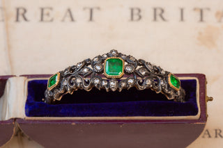 Antique Italian 18K Gold, Emerald and Diamond Bangle Bracelet, c.1890–1900