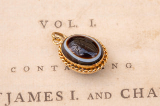 Antique French Victorian 18K Gold Bull’s-Eye Agate Locket Pendant, c.1880