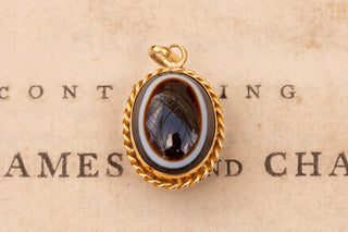 Antique French Victorian 18K Gold Bull’s-Eye Agate Locket Pendant, c.1880