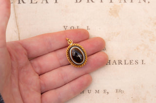 Antique French Victorian 18K Gold Bull’s-Eye Agate Locket Pendant, c.1880