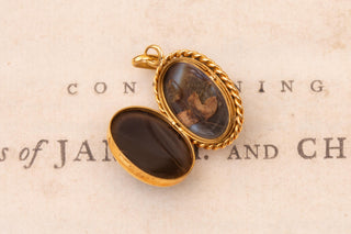 Antique French Victorian 18K Gold Bull’s-Eye Agate Locket Pendant, c.1880