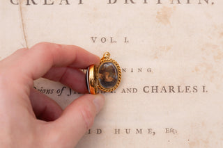 Antique French Victorian 18K Gold Bull’s-Eye Agate Locket Pendant, c.1880