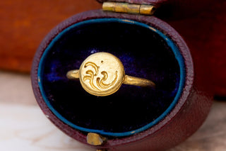 Early Javanese Gold Ring with Possible Sri Motif or Nagari Script; Java, 8th–10t