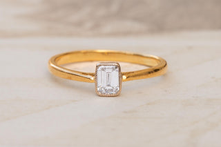 Antique Edwardian 18K Gold and Platinum Emerald-Cut Diamond Ring
