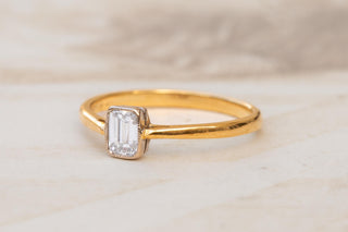 Antique Edwardian 18K Gold and Platinum Emerald-Cut Diamond Ring