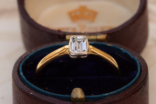 Antique Edwardian 18K Gold and Platinum Emerald-Cut Diamond Ring