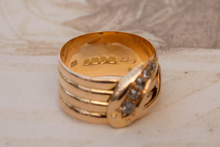 Edwardian 18K Gold Diamond Snake Ring; Chester 1913