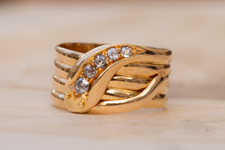 Edwardian 18K Gold Diamond Snake Ring; Chester 1913