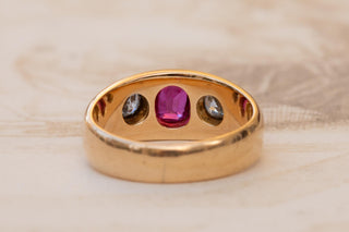 Antique Viennese 14K Gold Ring with Pink Sapphire and Old European Cut Diamonds,