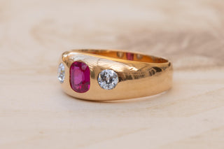 Antique Viennese 14K Gold Ring with Pink Sapphire and Old European Cut Diamonds,