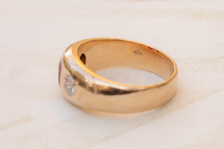 Antique Viennese 14K Gold Ring with Pink Sapphire and Old European Cut Diamonds,