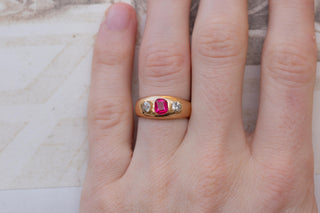 Antique Viennese 14K Gold Ring with Pink Sapphire and Old European Cut Diamonds,