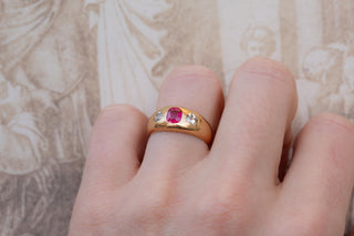 Antique Viennese 14K Gold Ring with Pink Sapphire and Old European Cut Diamonds,