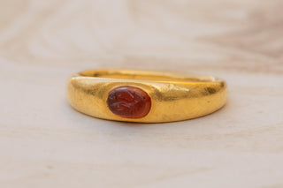 Ancient Roman Gold Carnelian Intaglio Ring; 2nd–3rd Century AD