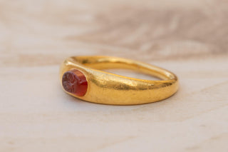 Ancient Roman Gold Carnelian Intaglio Ring; 2nd–3rd Century AD
