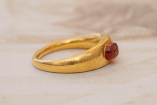 Ancient Roman Gold Carnelian Intaglio Ring; 2nd–3rd Century AD