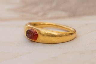 Ancient Roman Gold Carnelian Intaglio Ring; 2nd–3rd Century AD