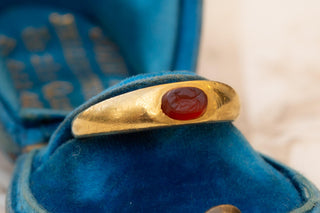 Ancient Roman Gold Carnelian Intaglio Ring; 2nd–3rd Century AD
