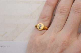 Ancient Byzantine Gold Ring with Niello Virgin Mary Christ Child; Signet Ring
