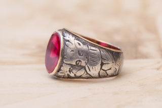 Antique Polish Silver-Cased Gold Signet Ring with Ruby; c.1921–1930