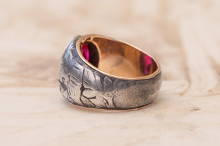 Antique Polish Silver-Cased Gold Signet Ring with Ruby; c.1921–1930