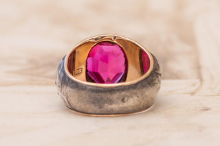 Antique Polish Silver-Cased Gold Signet Ring with Ruby; c.1921–1930