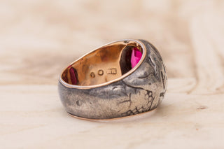 Antique Polish Silver-Cased Gold Signet Ring with Ruby; c.1921–1930