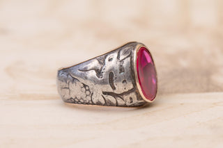 Antique Polish Silver-Cased Gold Signet Ring with Ruby; c.1921–1930