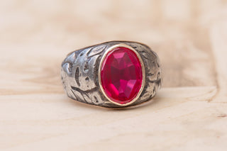 Antique Polish Silver-Cased Gold Signet Ring with Ruby; c.1921–1930