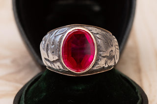 Antique Polish Silver-Cased Gold Signet Ring with Ruby; c.1921–1930