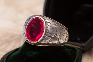 Antique Polish Silver-Cased Gold Signet Ring with Ruby; c.1921–1930