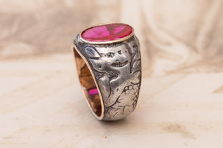 Antique Polish Silver-Cased Gold Signet Ring with Ruby; c.1921–1930