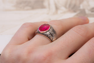 Antique Polish Silver-Cased Gold Signet Ring with Ruby; c.1921–1930