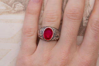 Antique Polish Silver-Cased Gold Signet Ring with Ruby; c.1921–1930