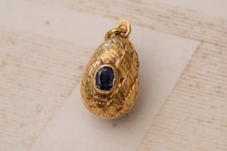Antique Russian Gold Egg Pendant with Sapphire, St Petersburg, c.1890
