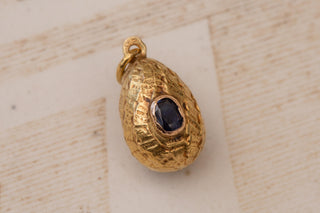 Antique Russian Gold Egg Pendant with Sapphire, St Petersburg, c.1890