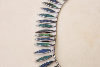 Vintage Mexican Silver Collar Necklace with Turquoise and Lapis Inlay