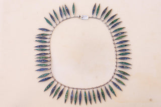 Vintage Mexican Silver Collar Necklace with Turquoise and Lapis Inlay