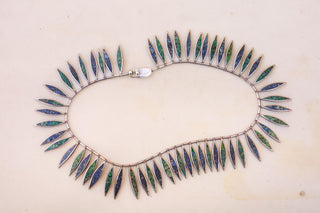 Vintage Mexican Silver Collar Necklace with Turquoise and Lapis Inlay