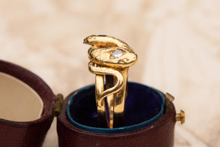 Antique Belle Époque French Double-Headed Snake Ring; 18K Gold, Sapphire