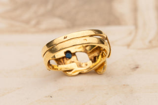 Antique Belle Époque French Double-Headed Snake Ring; 18K Gold, Sapphire