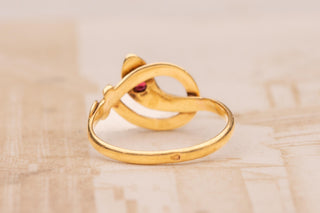 Antique French 18K Gold Snake Ring with Garnet, Paris, c.1890
